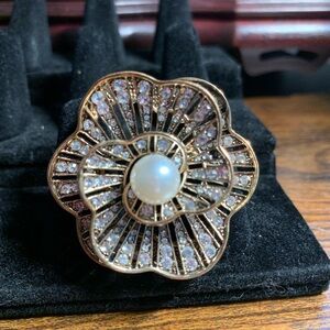 Gold-Tone Floral Pearl & Crystal Brooch - Women Jewelry